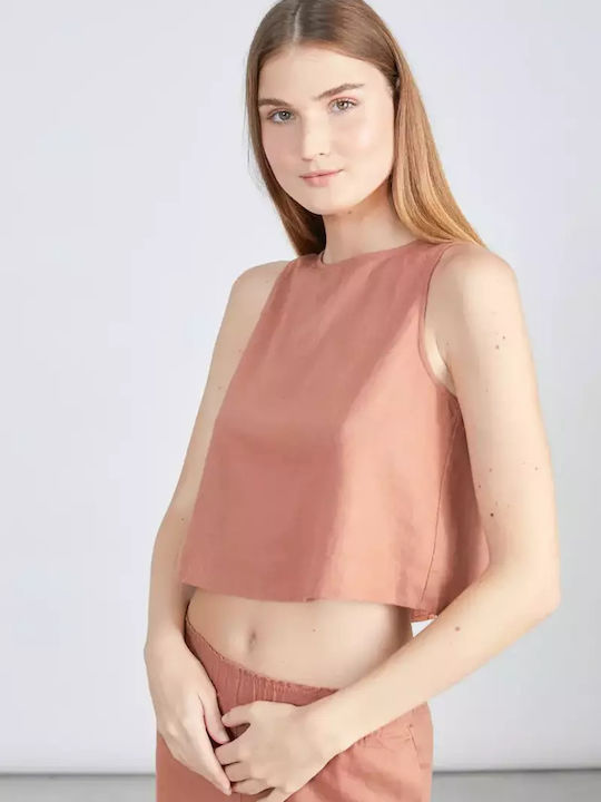24 Colours Damen Sommer Bluse Leinen Rust