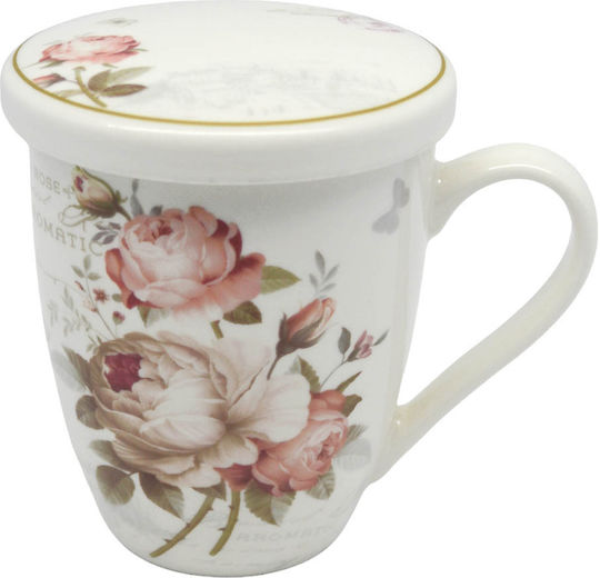 Mug from Porcelain with Lid Multicolored 340ml