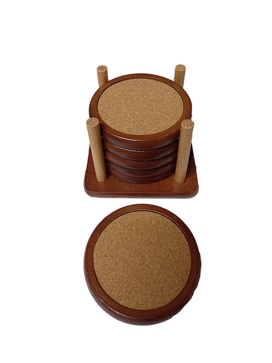 Karvounis Rotund Suporturi pentru pahare Lemn cu Suport 10cm 6buc