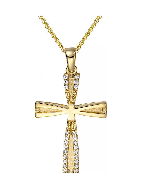 Papoulidis Jewellery Γυναικείος Χρυσός Σταυρός 14Κ Διπλής Όψης χωρίς Αλυσίδα