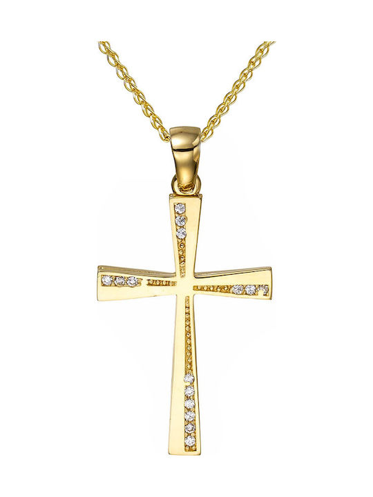 Papoulidis Jewellery Γυναικείος Χρυσός Σταυρός 14Κ Διπλής Όψης χωρίς Αλυσίδα