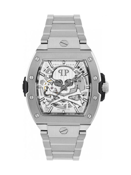 Philipp Plein Skeleton Men's Watch Automatic with Silver Metal Bracelet