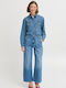 Langärmelig Damen Denim Hemd Light Blue Denim