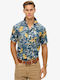 Hawaiian Print Short-sleeved Shirt Floral Blue