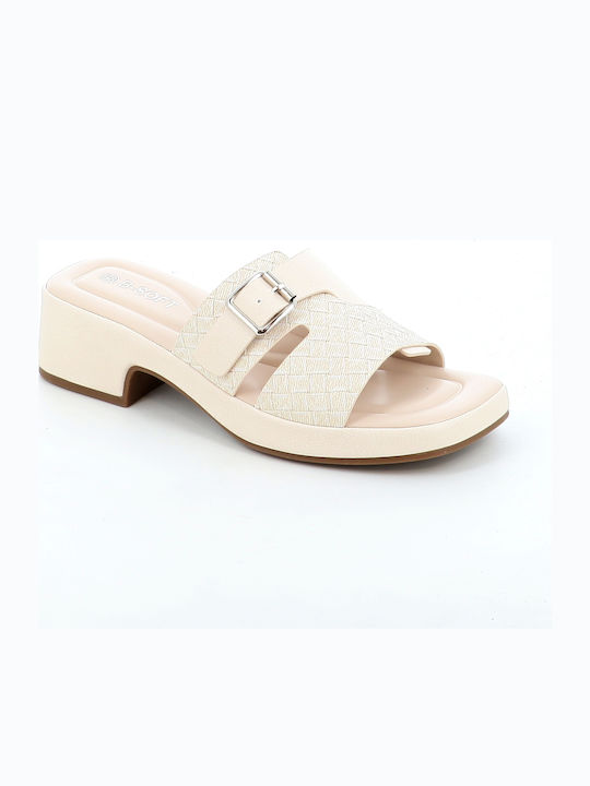 Mules mit Chunky Niedrig Absatz in Beige Farbe