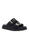 Leather Women's Flat Sandals in Black Color