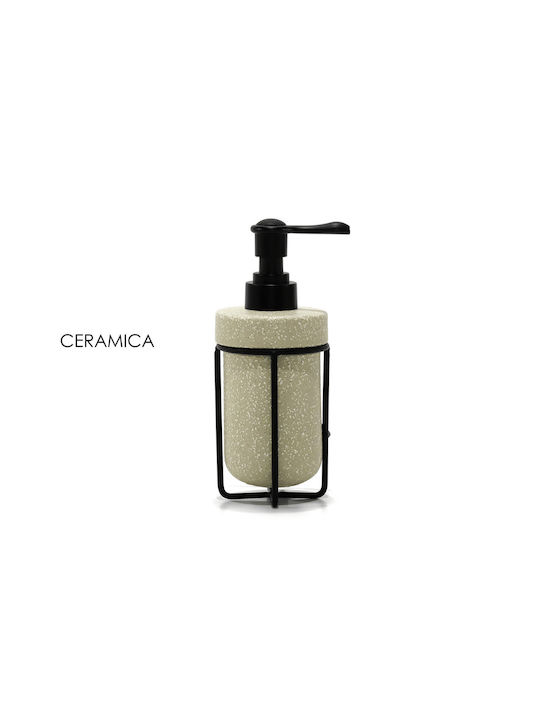 Dispenser Ceramic Beige Soap Pump with Black Metal Base Art.727967 General Trade