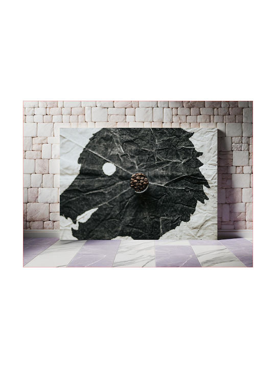 Πίνακας Coffee Beans On Abstract Leaf Art Κόκκοι Καφέ Αφηρημένη Τέχνη Φύλλων 120x80