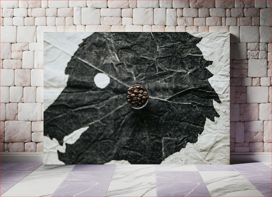 Πίνακας Coffee Beans On Abstract Leaf Art Κόκκοι Καφέ Αφηρημένη Τέχνη Φύλλων 120x80