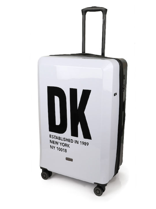 DKNY Голям Куфар За Пътуване Твърд Бял/Черен С 4 Колела Височина 78см