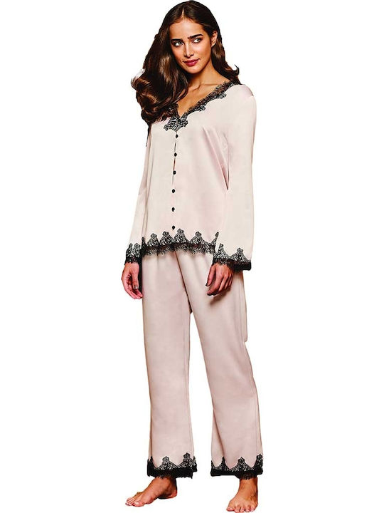 Lida Winter Damen Pyjama-Set Satin,σατεν Pink