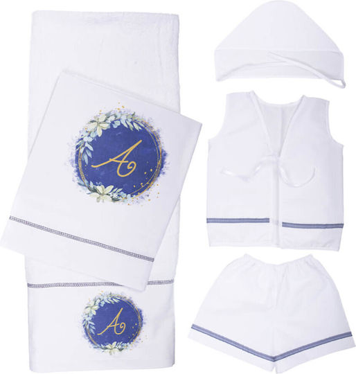 Christening Set Oilcloths for Boy Monogram White-Blue L270 Nv-25-1300270