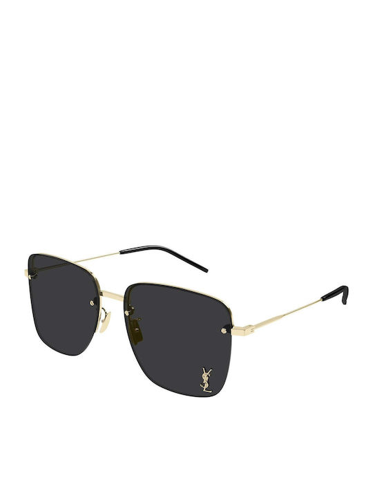 Ysl Women's Sunglasses with Gold Metal Frame and Black Lens
