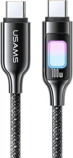 Usams SJ750 Geflochtenes LED USB 2.0 Kabel USB-C männlich - USB-C 100W PD Schwarz 1.2m SJ750USB01