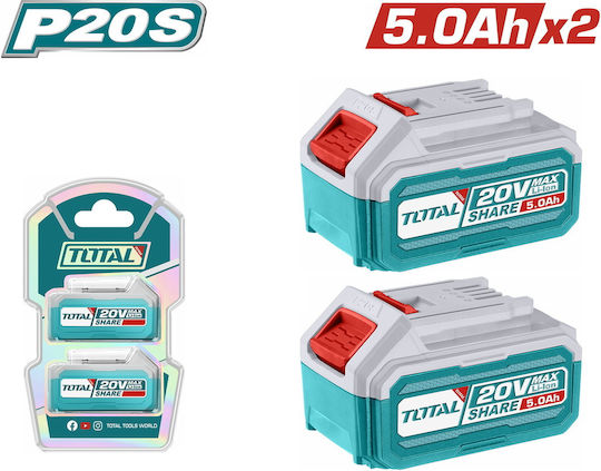 Total Σετ 2 Μπαταριών Εργαλείου Λιθίου 20V με Χωρητικότητα 5Ah