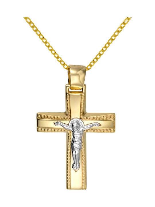 Papoulidis Jewellery Men's Gold Cross 14K Double Sided with the Crucified