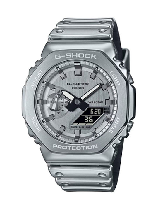 Casio G-shock Digital Men's Watch Chronograph Battery with Silver Rubber Strap