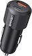 Usams Auto-Ladegerät 60W Schnellladung mit Anschlüssen: 1xUSB 1xType-C Schwarz Farbe