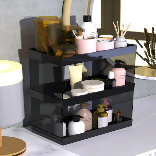Femmit Premium Multifunctional Desktop Organizer Shelf for Cosmetics, Jewelry, Makeup & Accessories 3 Tiers with Transparent Black Sides