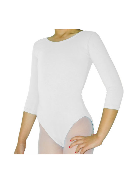 Children's Leotard 3/4 Sleeve Cotton Lycra Greek-white