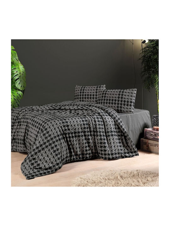 Geometric Pattern Flannel Bedding Set Double Bed Sadora Anthracite