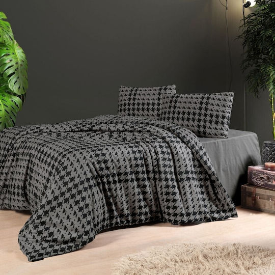 Geometric Pattern Flannel Bedding Set Double Bed Sadora Anthracite