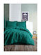 Premium Luxury Satin Bedding Set Cotton Box Stripe Petrol Green