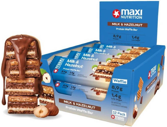 MaxiNutrition Protein Waffle Bar Μπάρες Πρωτεΐνης με Γεύση Milk & Hazelnut 12x40gr