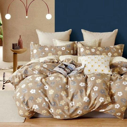 100% Cotton Percale Bed Linen 1 Person Pucioasa Beige Flowers