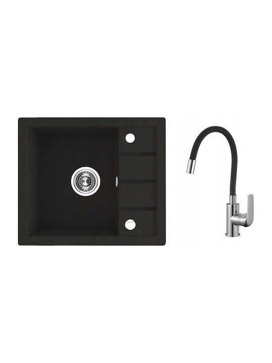 Laveo Drop-In Sink Synthetic Granite with Faucet W57xD49.5cm Black