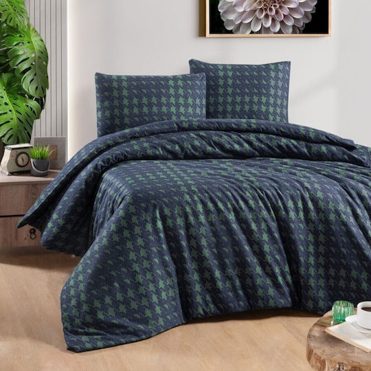 First Choice Set Husă de Pilotă Flanel Dublă cu 2 Fețe de Pernă & 1 Cearsaf 200x220 Albastru