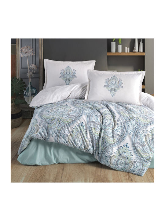 Pucioasa Set Husă de Pilotă Bumbac Dublă cu 2 Fețe de Pernă & 1 Cearsaf 200x220 Turcoaz