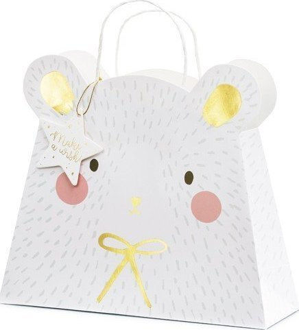 PartyDeco Papier Tasche für Geschenke Weiß 31.5x10x27cm.