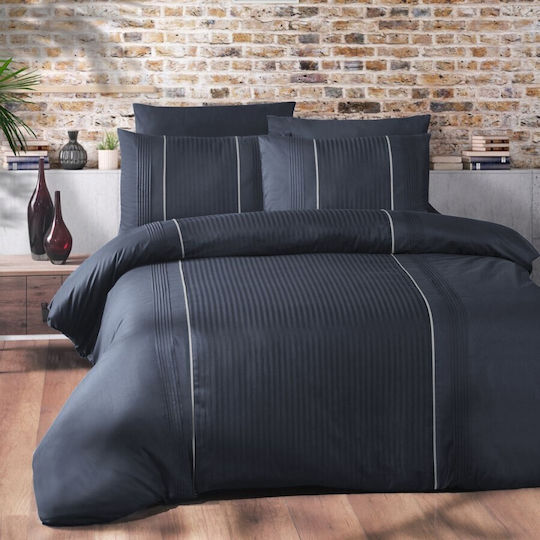 First Choice Set Huse Pentru Pilote 100% Bumbac Dublu Cu 2 Fețe De Pernă & 1 Cearceaf 200x220cm Elegant Albastru