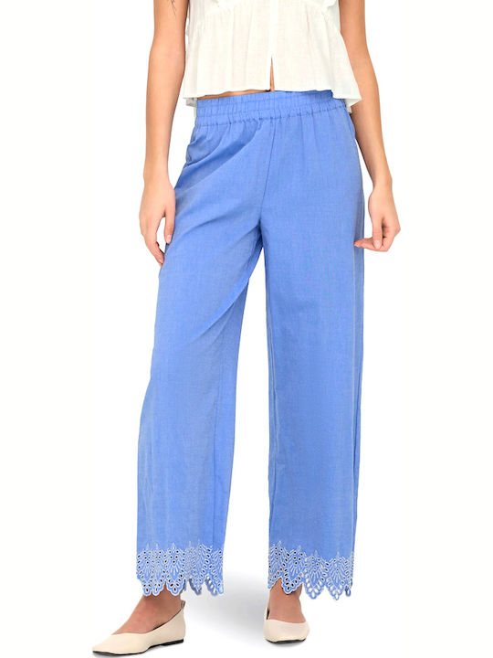 Only Wide Damen Stoff Hose Schlag Blue Bell