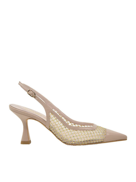 Fardoulis Leather Beige Heels with Strap