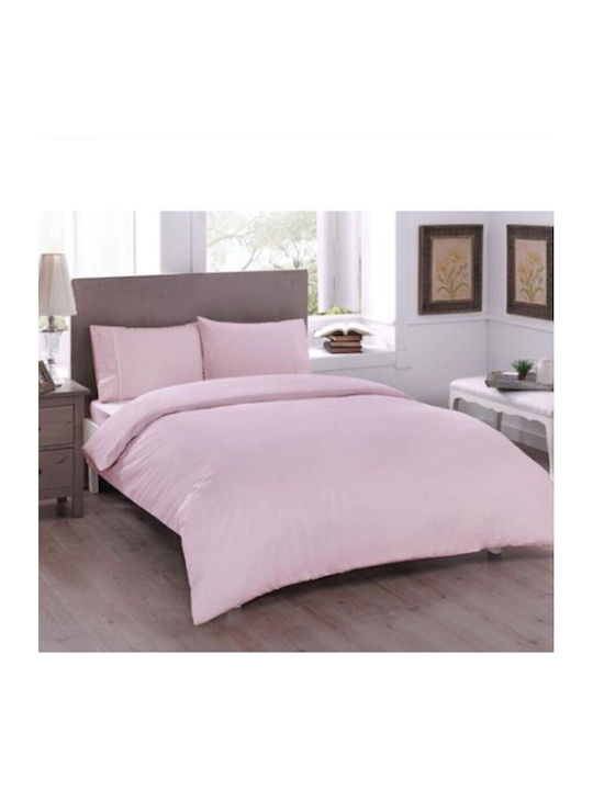 Tac Set Husă de Pilotă Bumbac Dublă cu 2 Fețe de Pernă & 1 Cearsaf 200x220 Basic Pink