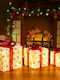 Bakaji Bakaji Set of 3 Lighted Christmas Gift Packages with Red Ribbon Warm White Light
