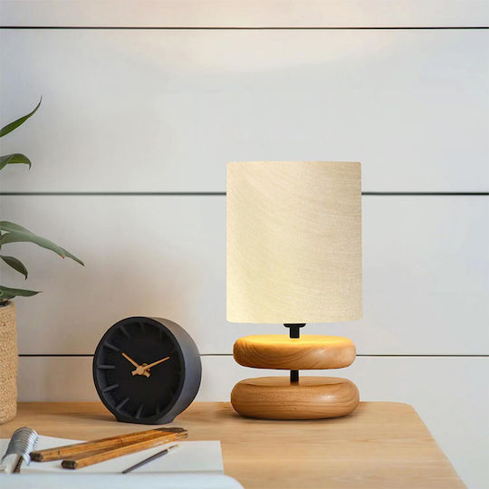 Pakketo CLARION Wood Table Lamp for Socket E14 with Beige Shade and Base