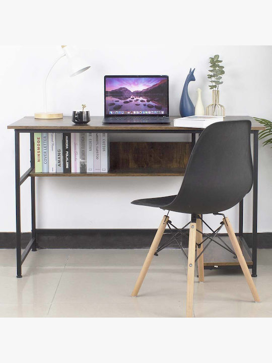 Birou din Lemn cu Bibliotecă Roz cu Picioare Metalice 120x60x76cm