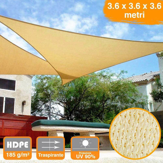 Bakaji Triangle Shade Sail Beige With Hoop 3.6x3.6x20m