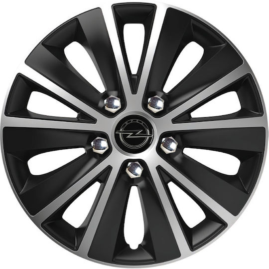 Versaco Paris тасове за кола Черен Хром Сребърни Болтове 16" Лого на Opel 4 броя