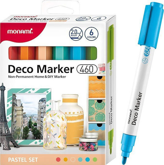 Акрилни декоративни маркери Monami Deco Marker B 460, 6 пастелни цвята
