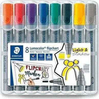 Staedtler Staedtler Lumocolor Flipchart Marker 356/356b 8 Pieces Set Refillable Dry Safe Washable Blocked Tip 1 Piece 356 Swp8