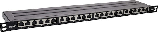 Inline 19" Patch Panel Cat.6a 0.5U 24-Port Dust Protection Black