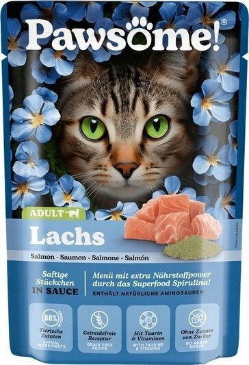 Pawsome Wet Food for Adult Cats in Pouches with Salmon 85gr