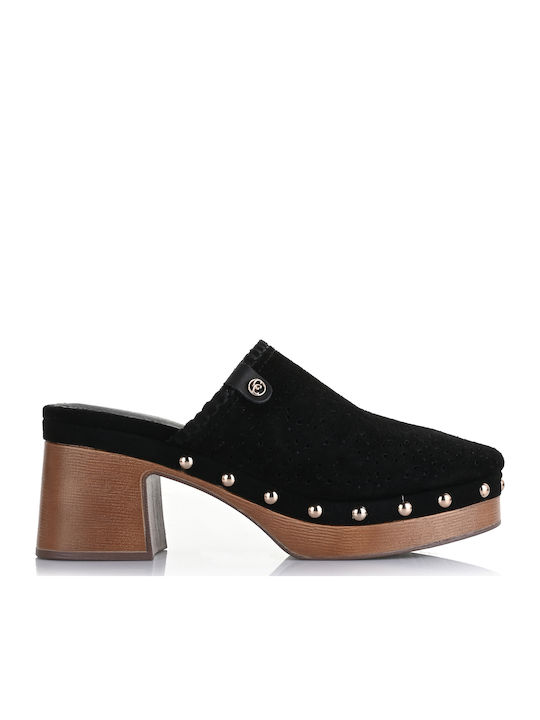 Carmela Footwear Leather Mules with Heel in Bla...