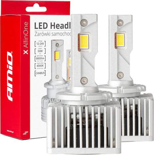 AMiO Лампи Автомобила D3S / D5S / D8S / D1S Canbus LED 6000К Хладно бяло 12-24V 50W 2бр