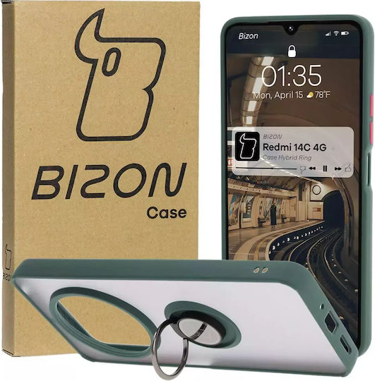 Bizon Hybrid Ring Umschlag Rückseite Gehärtetes Glas / Silikon Grün (Redmi 14C / Poco C75)