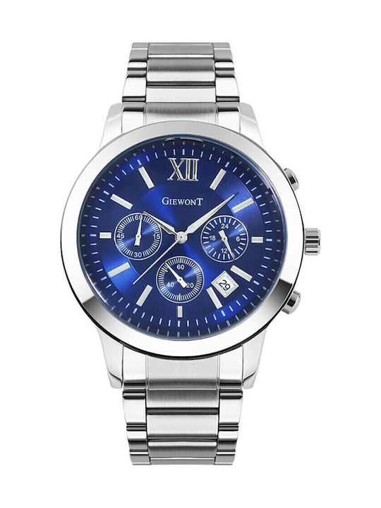 Men's Watch 44mm Chronograph Battery with Silver Metal Strap